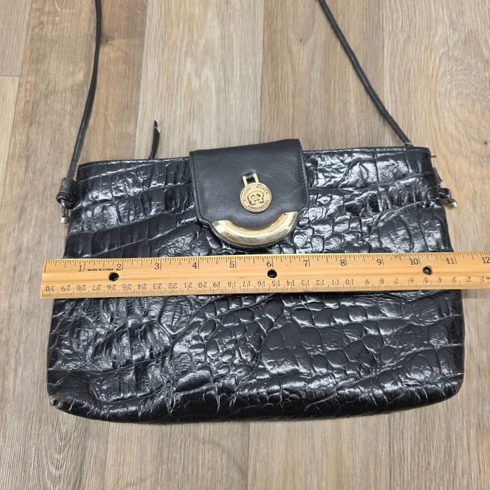 Vintage Etienne Aigner‎ Black Croc Embossed Leather Crossbody Bag Shoulder Purse